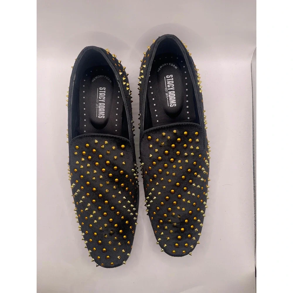 Stacy Adams Sabert Mens 11 M Black Velvet Gold Spiked Studded Loafers